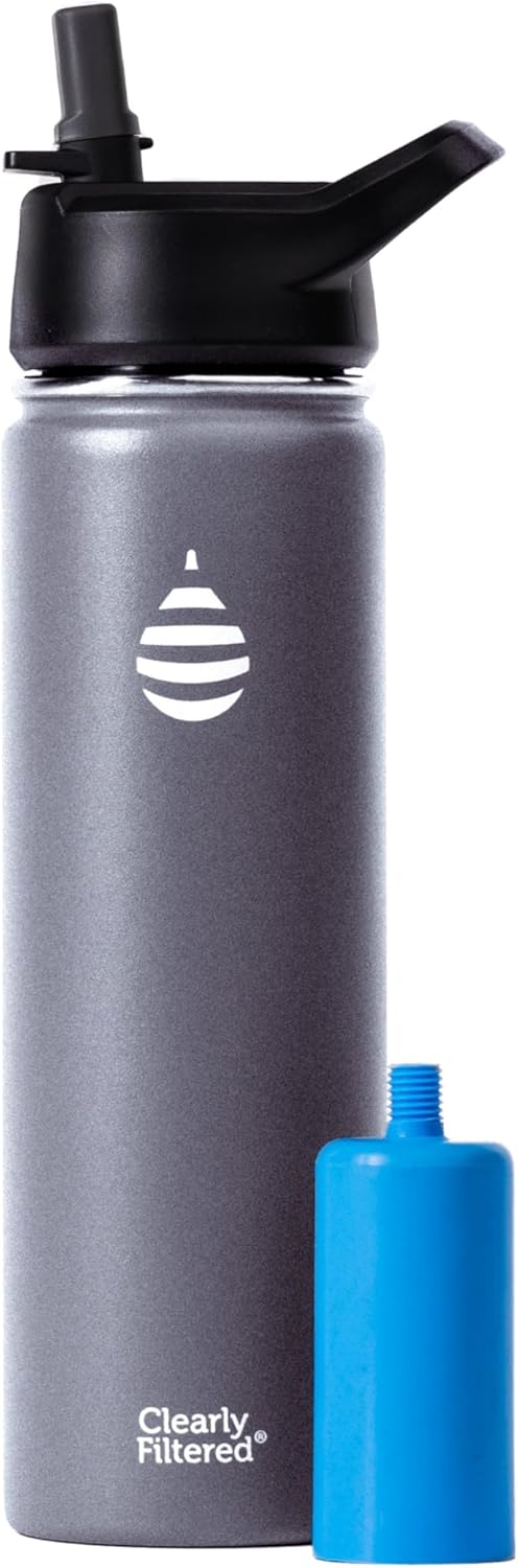 Clearly Filtered 20oz Water Bottle/Targets 220+ Contaminants/Double-Wall Insulated Stainless Steel Filtered Water Bottle BPA/BPS-Free Phthalate-Free Filters Fluoride Lead Chlorine (Charcoal)