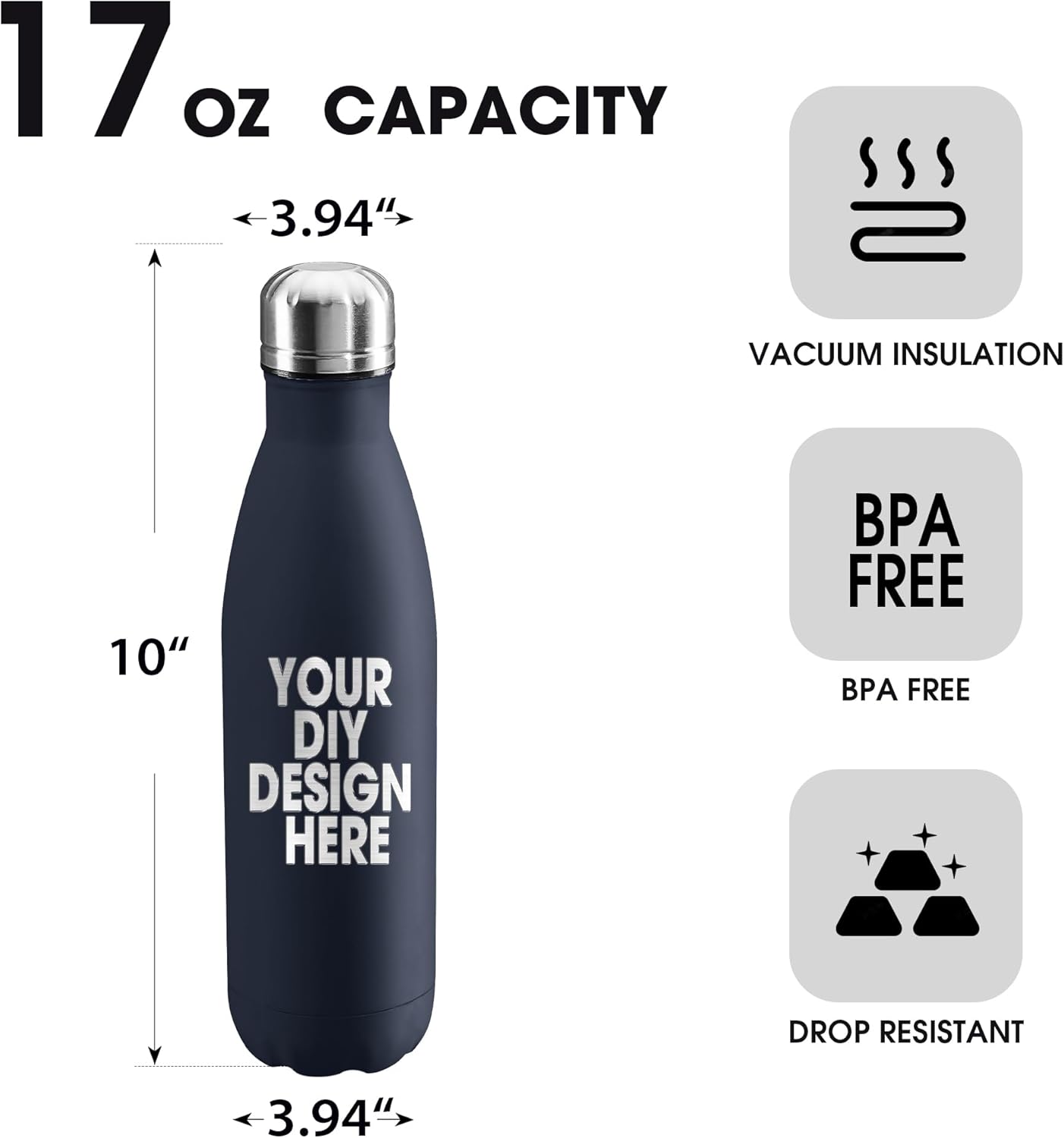 Personalized Custom Water Bottles Print in USA 17oz 10 Pcs Stainless Steel Double Wall Insulated Leakproof Cups With Colorful Text Logo for Sports Outdoors