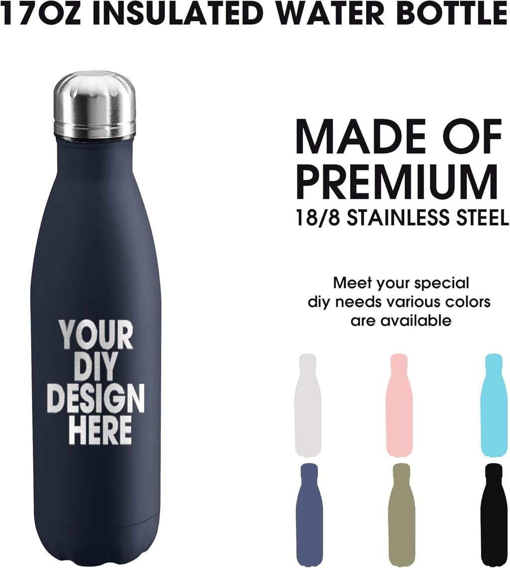 Personalized Custom Water Bottles Print in USA 17oz 10 Pcs Stainless Steel Double Wall Insulated Leakproof Cups With Colorful Text Logo for Sports Outdoors