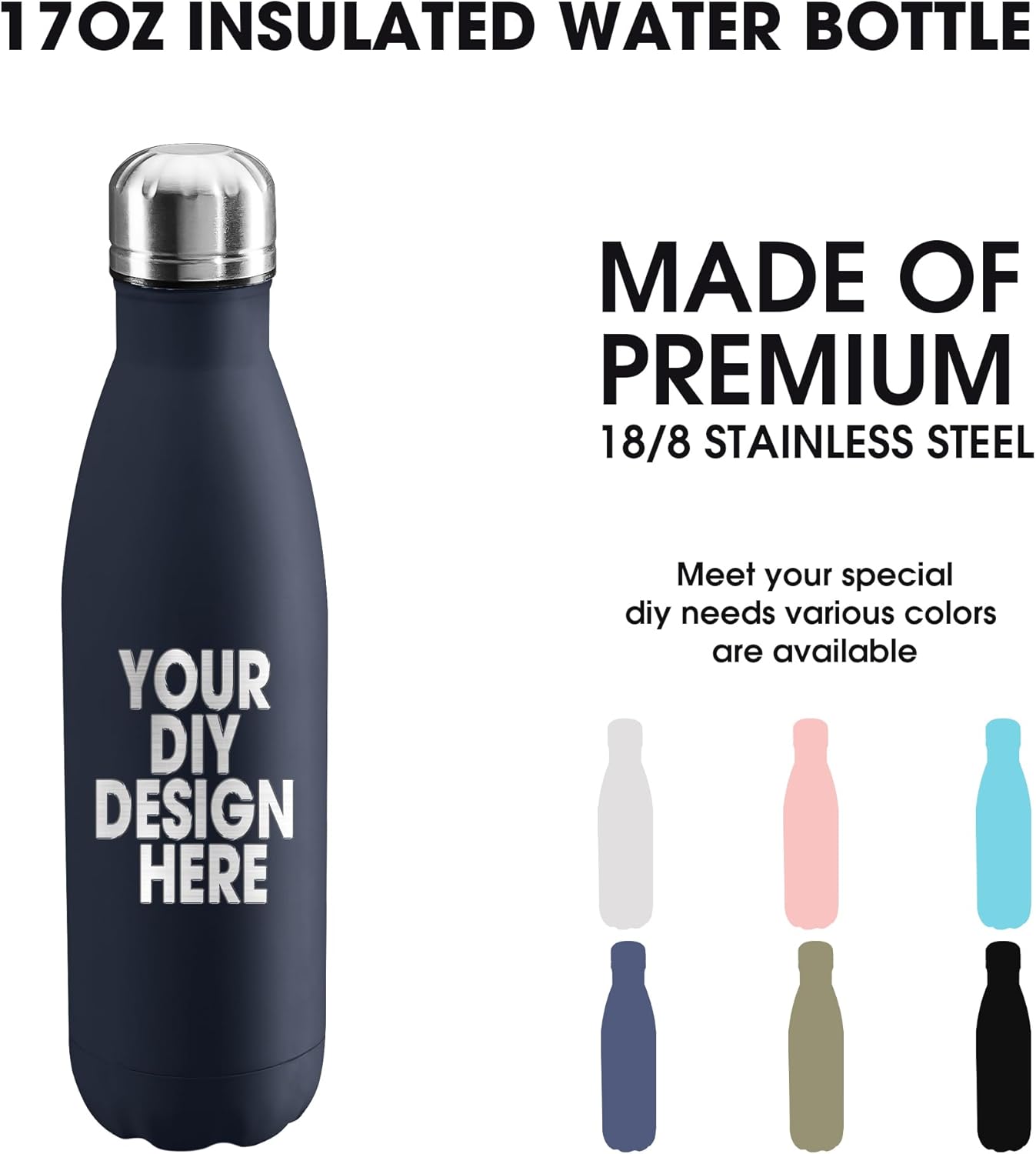 Personalized Custom Water Bottles Print in USA 17oz 10 Pcs Stainless Steel Double Wall Insulated Leakproof Cups With Colorful Text Logo for Sports Outdoors