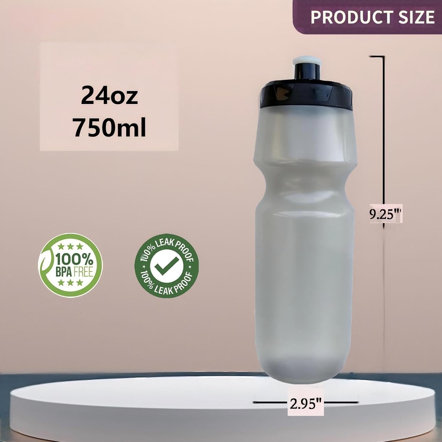 Squeeze Sports Water Bottle, 24oz Leak-Proof BPA-Free Cycling Water Bottles, Suitable for Cycling Gym Hiking Outdoor Sports.(Clear Grey)