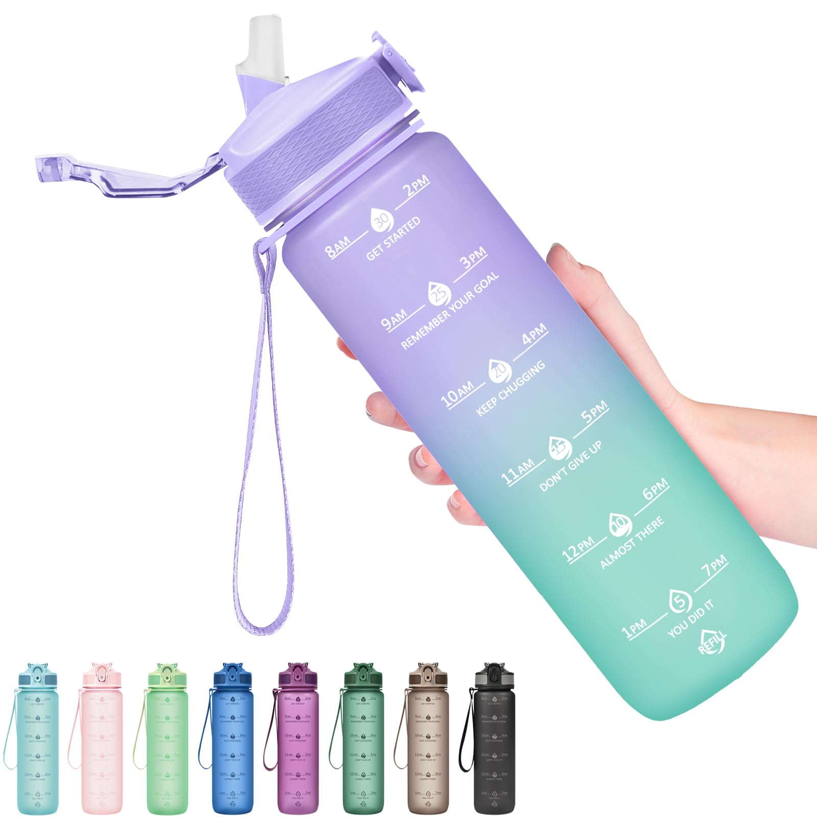 Hyeta 32oz Water Bottles with Straw - Stay Motivated and Hydrated with Convenient Times to Drink Markings, Durable, Leak-proof