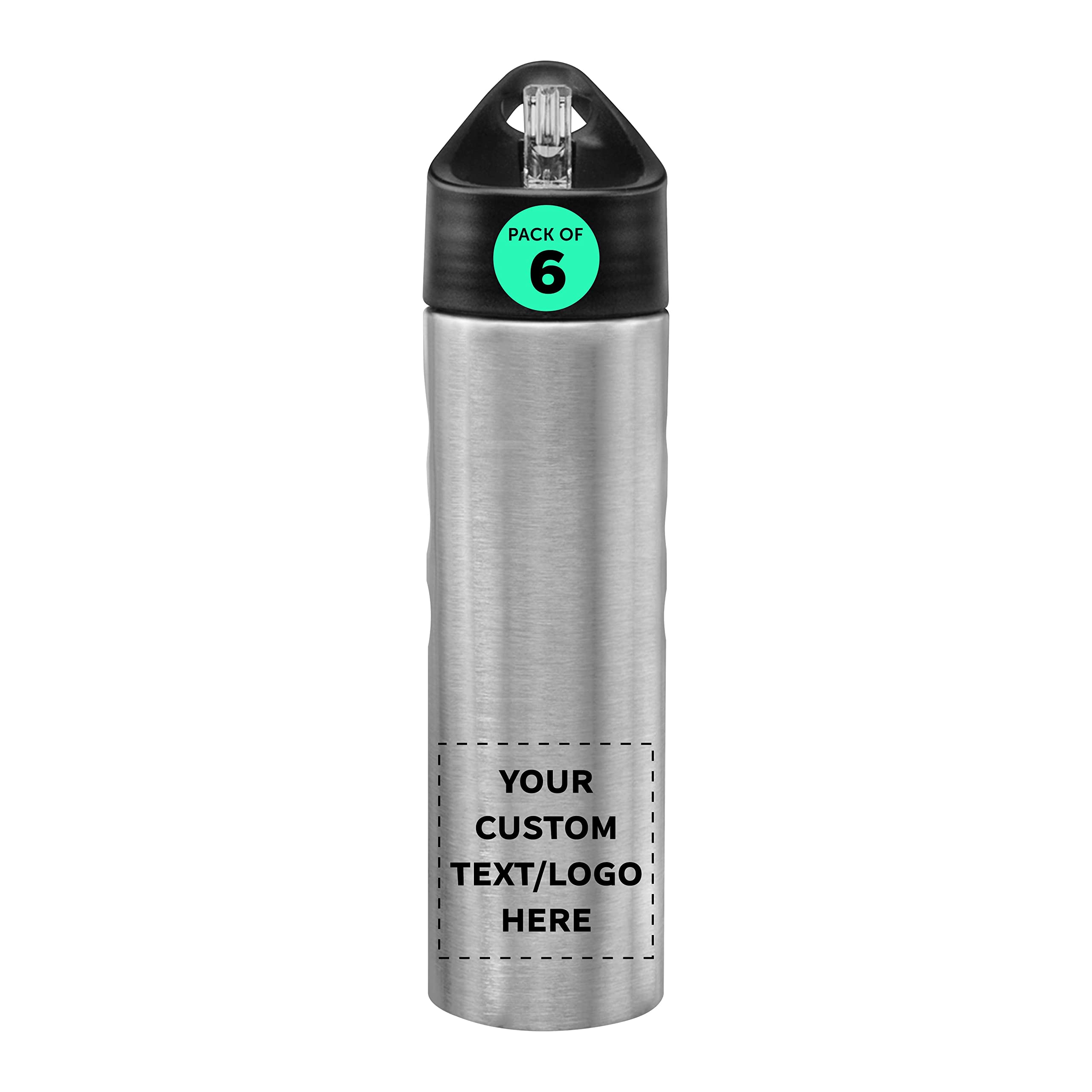 DISCOUNT PROMOS Custom Slim Stainless Steel Water Bottles 25 oz, 24 pack, Personalized Text, Logo, Reusable Gym Sports Bulk Pack, Silver
