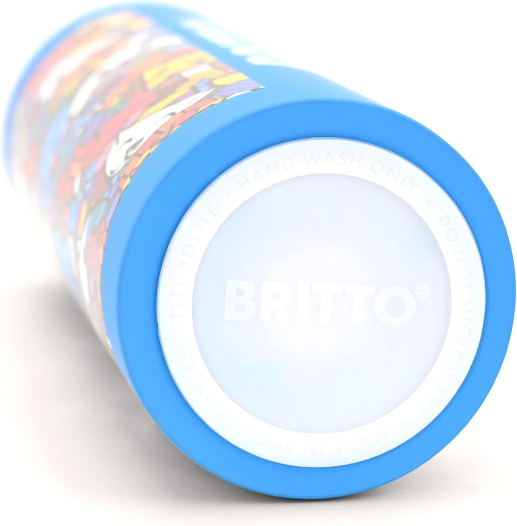 BRITTO Insulated Water Bottle - 25oz Leak Proof Stainless Steel Flask, Thermal Sports Cup, Food Grade Quality, BPA-Free, Vacuum Insulation for 24-Hour Cold & 12-Hour Hot - Best Friends Blue