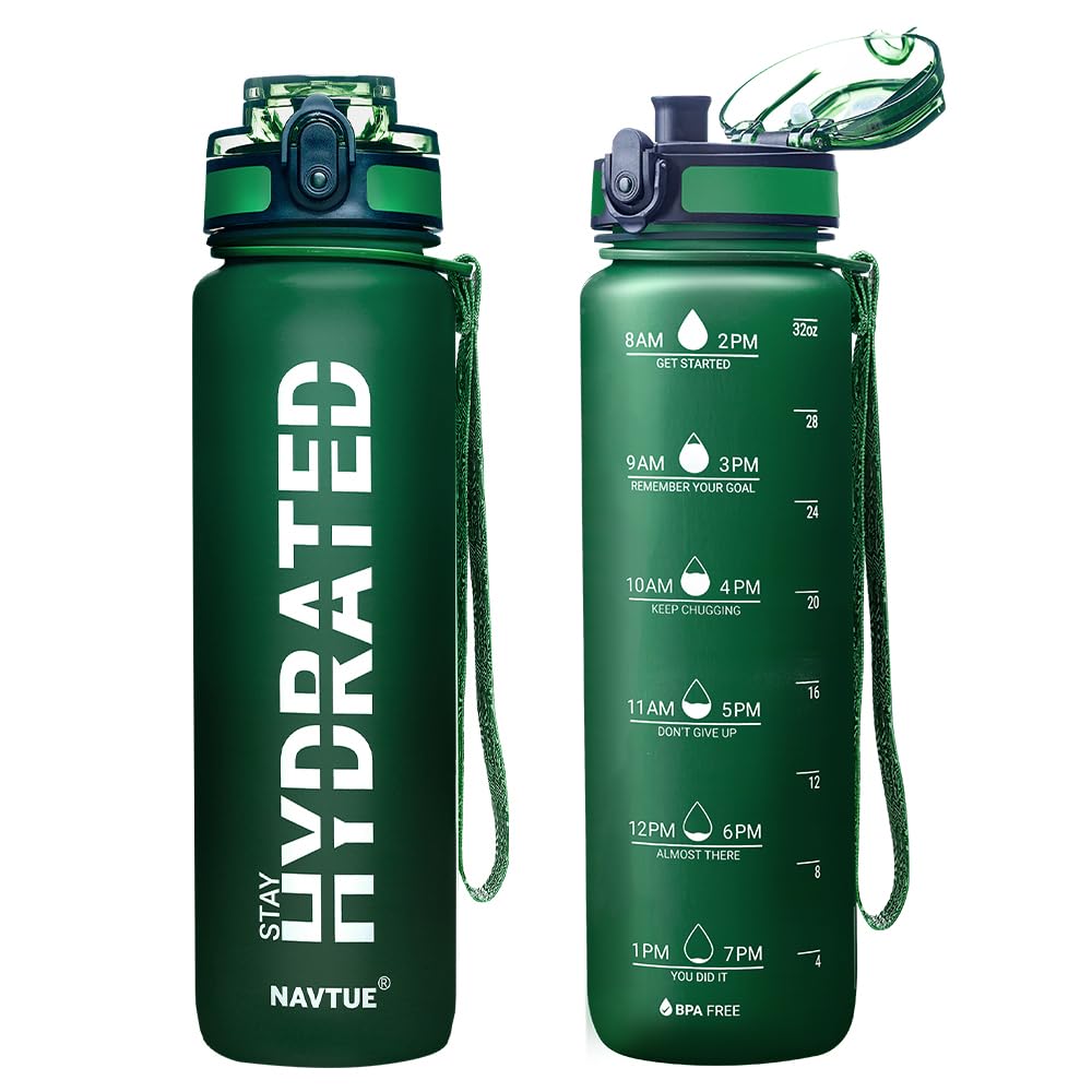 Water Bottle, 16OZ/ 500ML Sports Water Bottles with Time Marker Wide Mouth, Motivational and Leakproof Drink Bottle, BPA Free Tritan with Carry Strap for Gym Fitness Outdoor(1 Bottle)