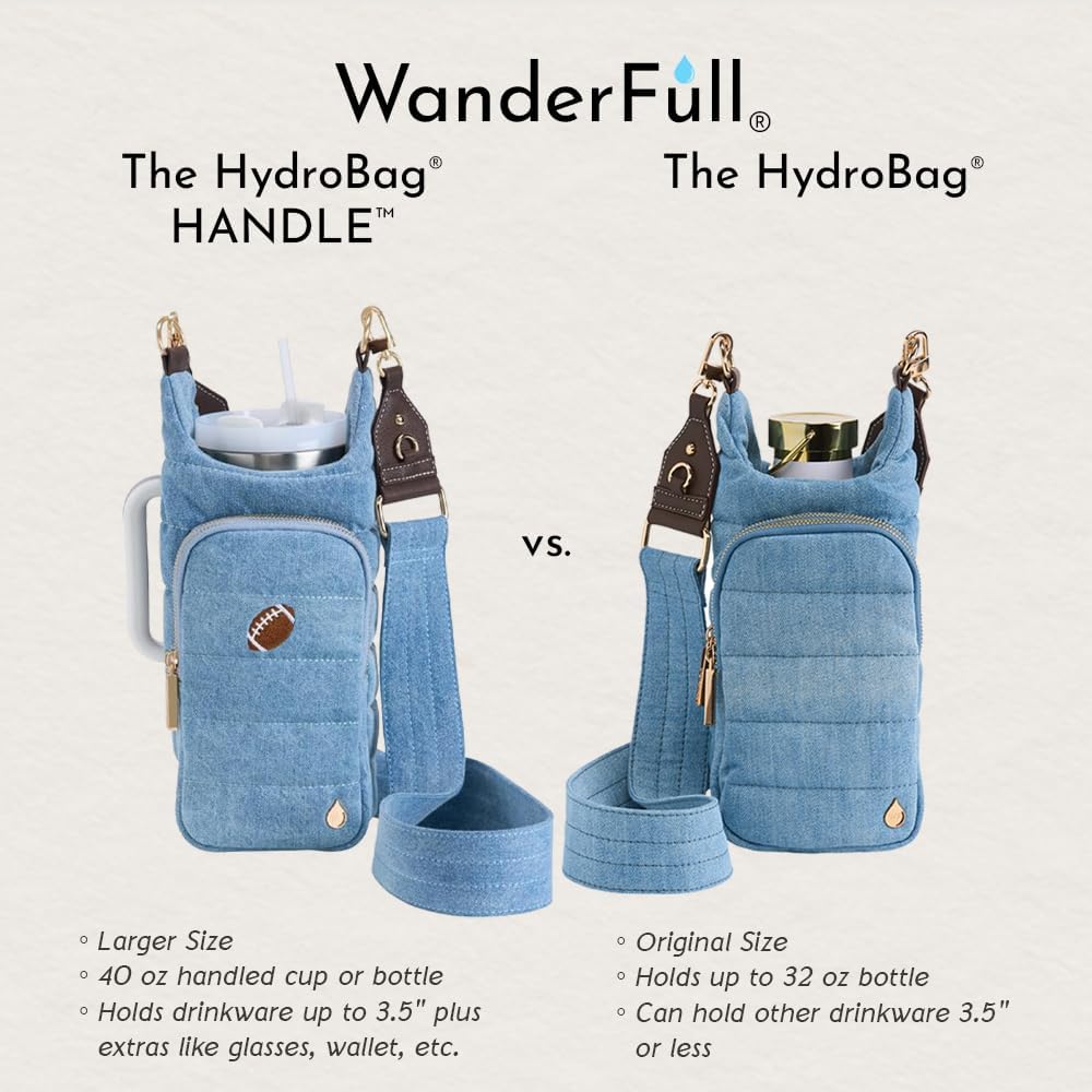 WanderFull® Original HydroBag® HANDLE™ Zipper Slot for Handle, Hands-Free Crossbody Water Bottle Holder & Tumbler Accessories