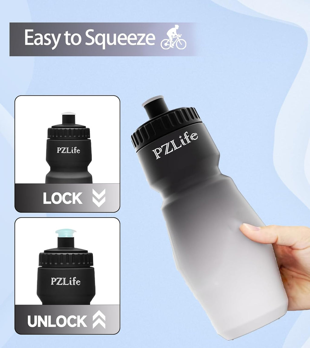 24 oz Bike Water Bottle, Easy Squeeze Cycling & Sports Bottle, BPA Free, Leak Proof with Pull Top Lid, Capacity Scale, for Bicycle, Gym, Running