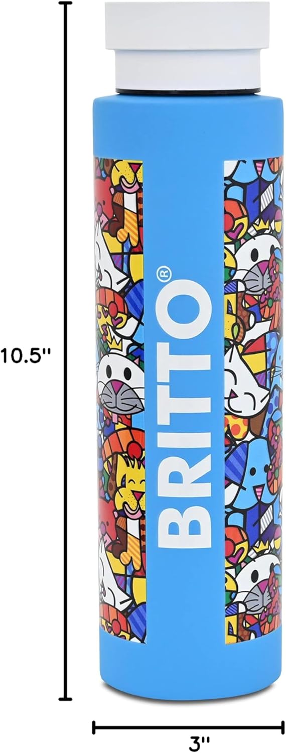 BRITTO Insulated Water Bottle - 25oz Leak Proof Stainless Steel Flask, Thermal Sports Cup, Food Grade Quality, BPA-Free, Vacuum Insulation for 24-Hour Cold & 12-Hour Hot - Best Friends Blue