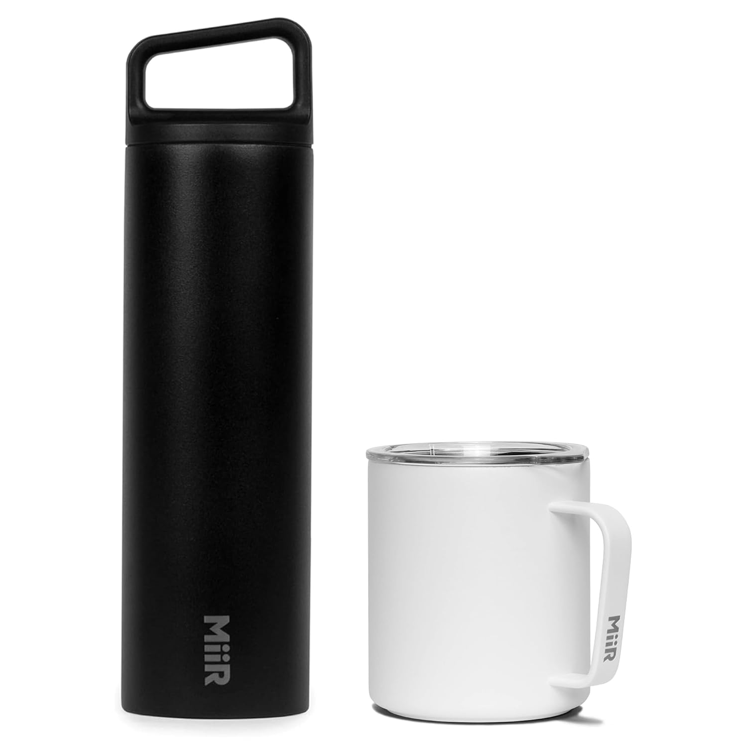 MiiR Camp Cup, 12oz, White and Wide Mouth Water Bottle, 20oz, Black