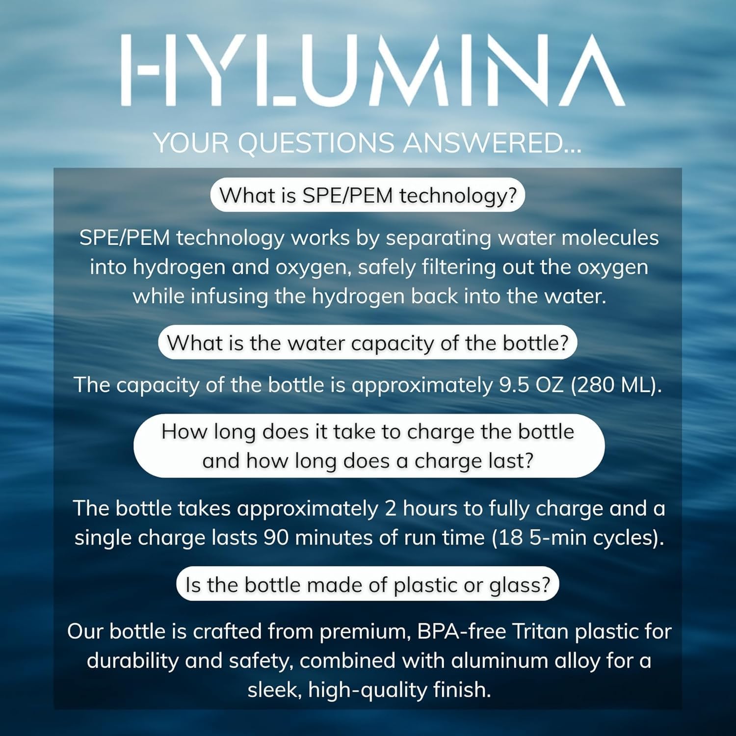 Hydrogen Water Bottle Generator - Up to 6400ppb of Hydrogenated Water Per Cycle - SPE/PEM Tech - 9.5OZ Food Grade ABS Hydrogen Water Generator - Gift Bottles for Family, Athletes, Travel