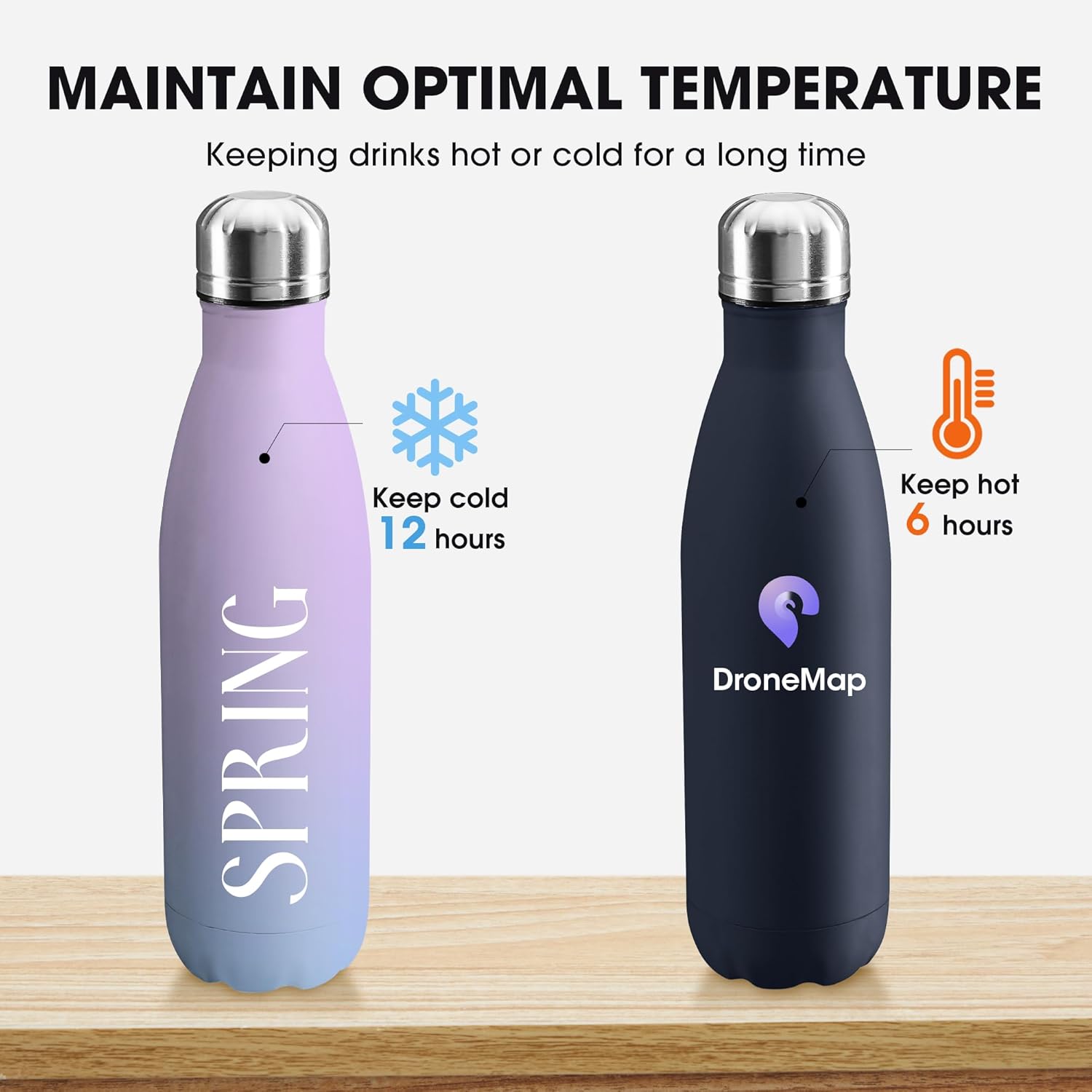 Personalized Custom Water Bottles Print in USA 17oz 10 Pcs Stainless Steel Double Wall Insulated Leakproof Cups With Colorful Text Logo for Sports Outdoors