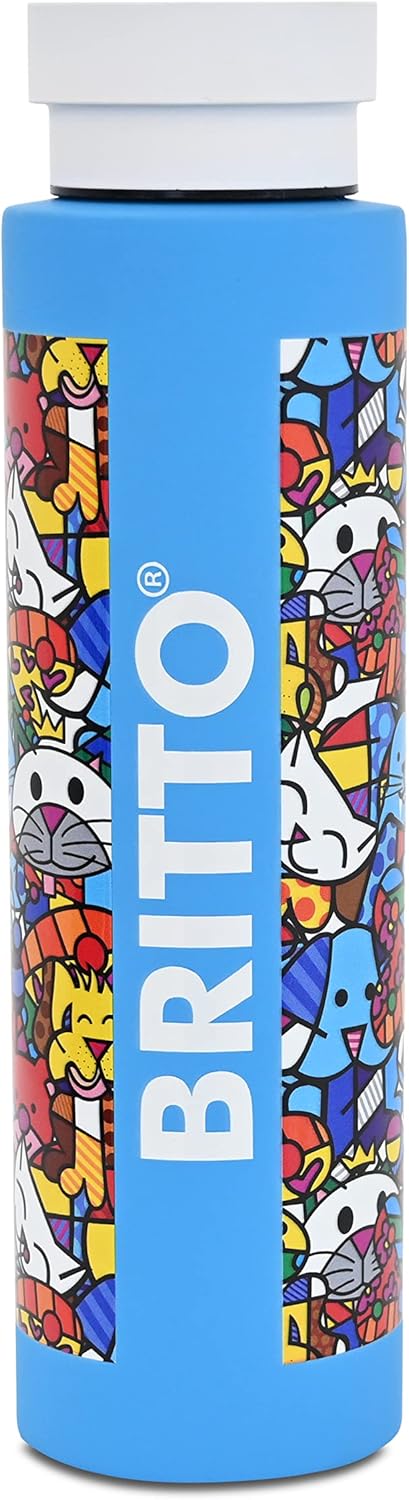 BRITTO Insulated Water Bottle - 25oz Leak Proof Stainless Steel Flask, Thermal Sports Cup, Food Grade Quality, BPA-Free, Vacuum Insulation for 24-Hour Cold & 12-Hour Hot - Best Friends Blue