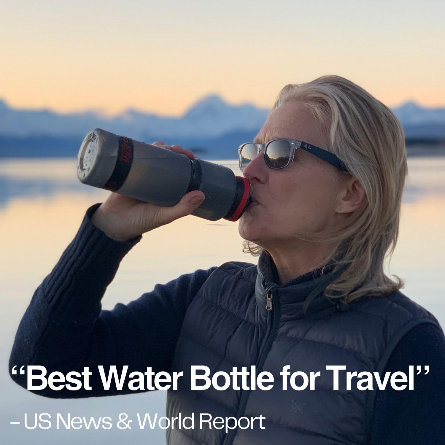 Water-to-Go Water Filter Bottle for International Travel - 24oz/75cl Filtered Water Bottle for Portable Purification - Eco-Friendly Bioplastic, New Leak-Proof Lid, Filters Viruses Most Bottles Miss