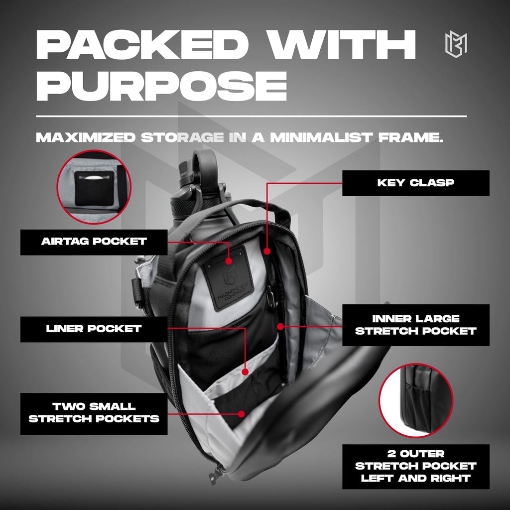 Magnetic Gym Bag for Men and Women – Sling Bottle with Magnetic Attachment | Water Bottle Holder, Gym Pouch, Crossbody Bag for Travel, Sports, Work, Fitness
