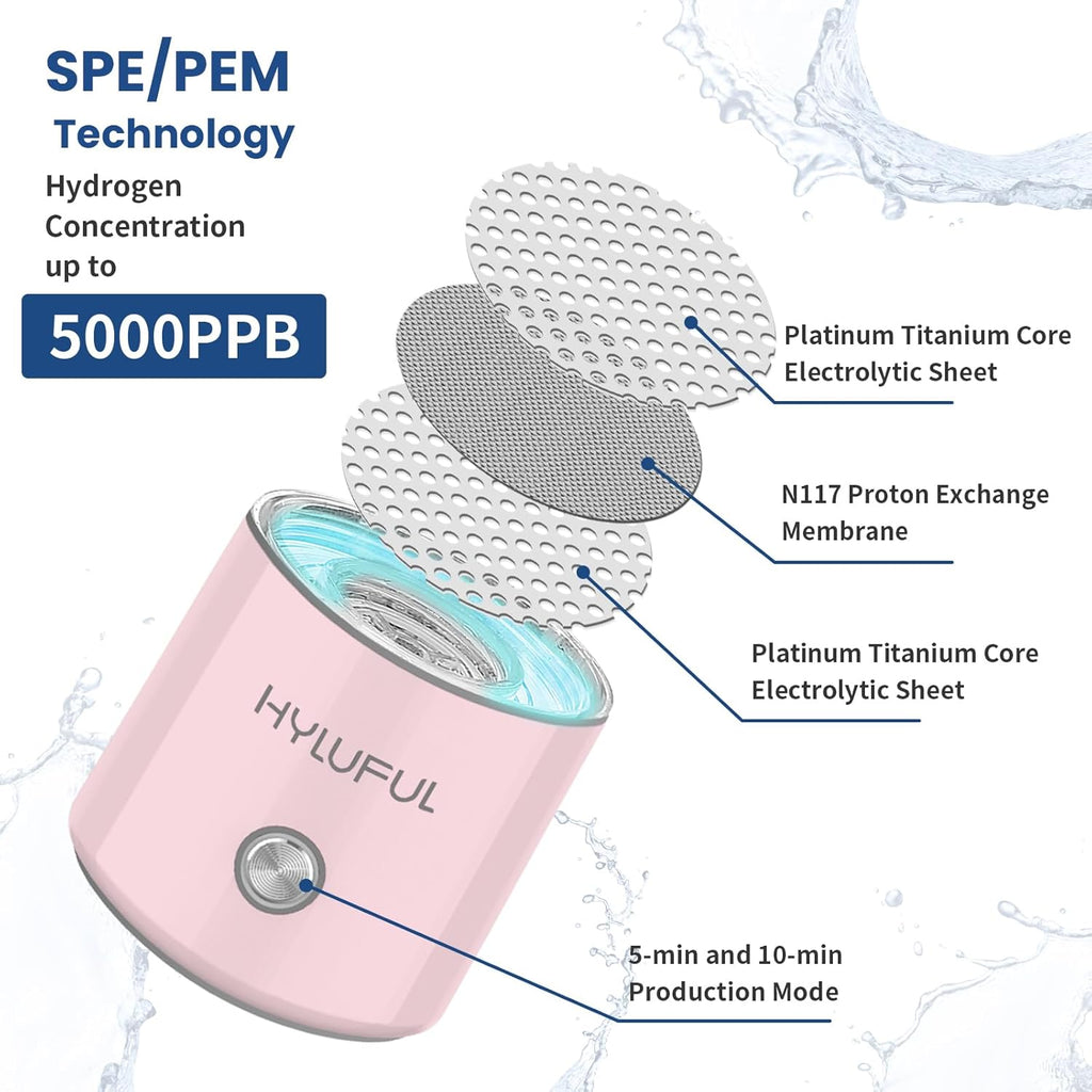 5000PPB Hydrogen Water Bottle, 3 in 1 Hydrogen Water Bottle Generator with SPE/PEM Electrolysis Technology Hydrogen Water Ionizer Machine for Home, Office/Pink