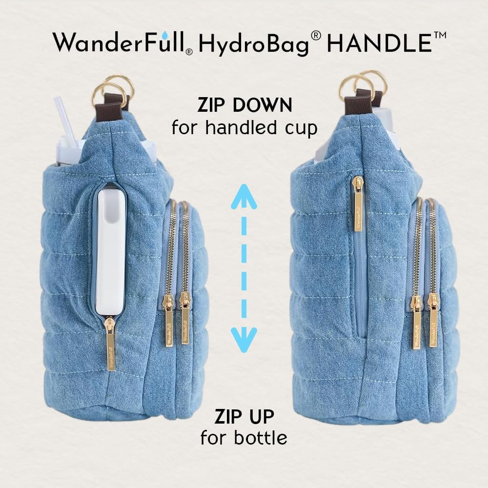 WanderFull® Original HydroBag® HANDLE™ Zipper Slot for Handle, Hands-Free Crossbody Water Bottle Holder & Tumbler Accessories