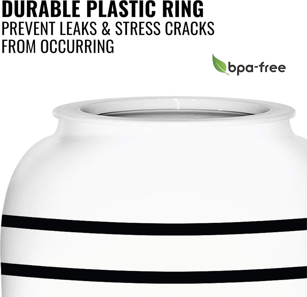 Geo Sports Bottles Geo Sports Porcelain Ceramic Crock Water Dispenser, Stainless Steel Faucet, Valve and Lid Included. Fits 3 to 5 Gallon Jugs. BPA Free (Black Stripe)