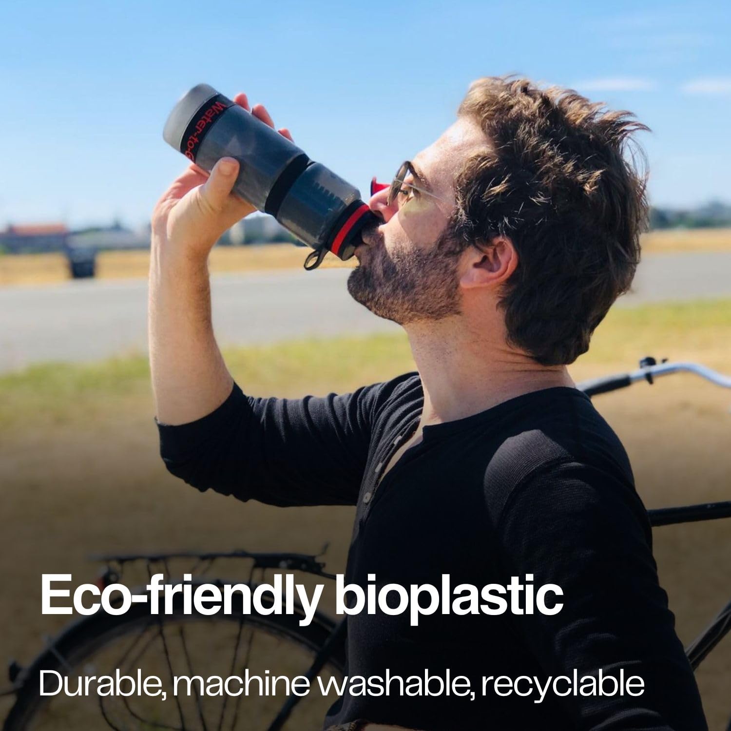 Water-to-Go Water Filter Bottle for International Travel - 24oz/75cl Filtered Water Bottle for Portable Purification - Eco-Friendly Bioplastic, New Leak-Proof Lid, Filters Viruses Most Bottles Miss