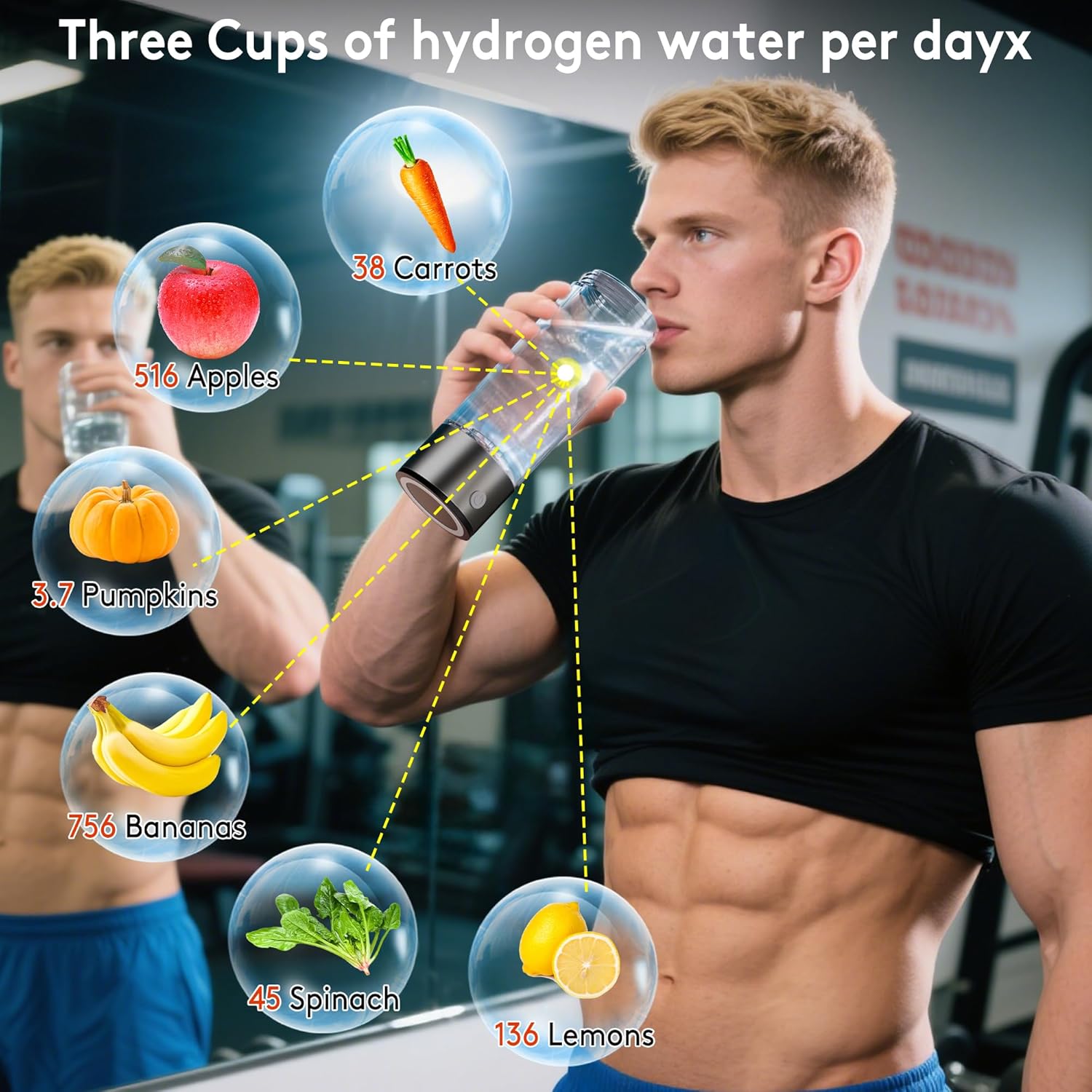 2025 New Hydrogen Water Bottle, 2200PPB in 3Min, SPE PEM Tech, Portable 16OZ, Rechargeable Hydrogen Water Bottle for Travel, Home, Office – Gift for Family & Friends (XR-20)