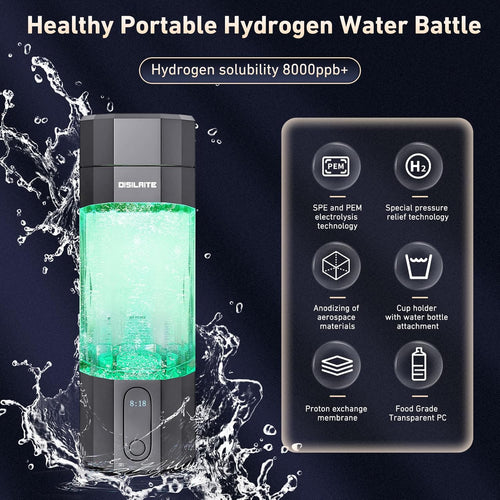 10000PPB+ Hydrogen Water Bottle SPE PEM Technology Hydrogen Water Generator with Seven Colorful Light-Best Hydrogen Water Technology (S-Gray)
