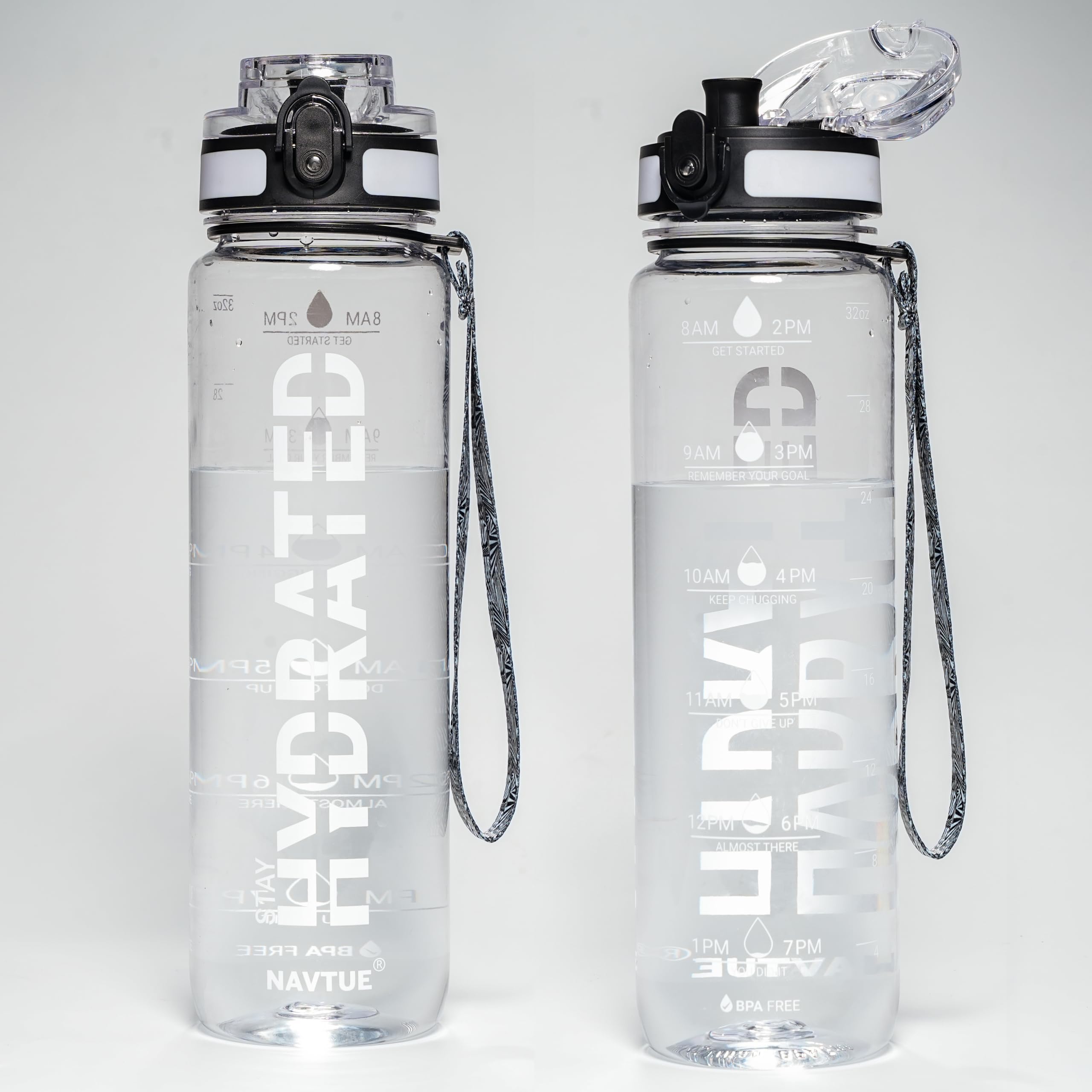 Water Bottle, 16OZ/ 500ML Sports Water Bottles with Time Marker Wide Mouth, Motivational and Leakproof Drink Bottle, BPA Free Tritan with Carry Strap for Gym Fitness Outdoor(1 Bottle)