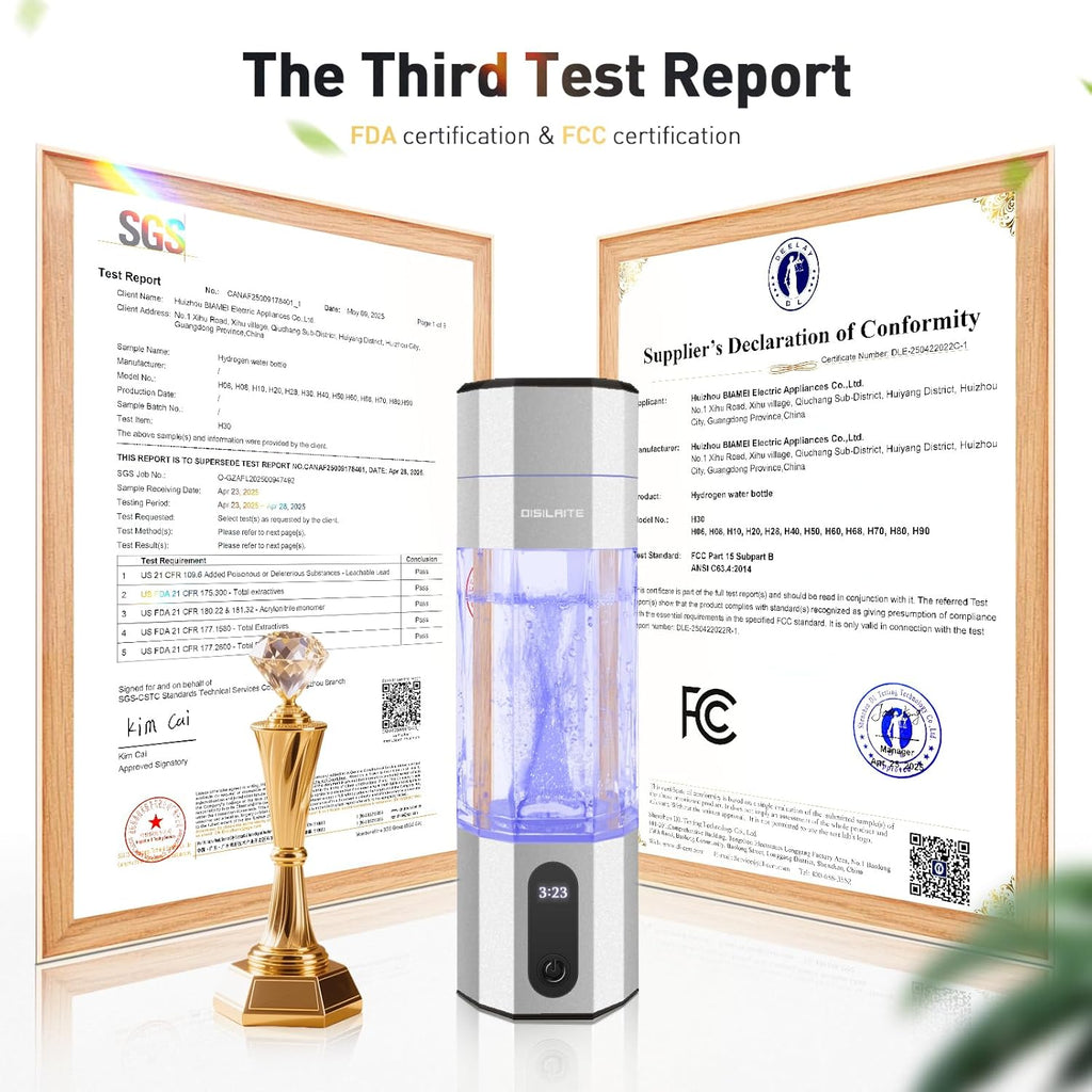 10000PPB+ Hydrogen Water Bottle SPE PEM Technology Hydrogen Water Generator with Seven Colorful Light-Best Hydrogen Water Technology (S-Gray)