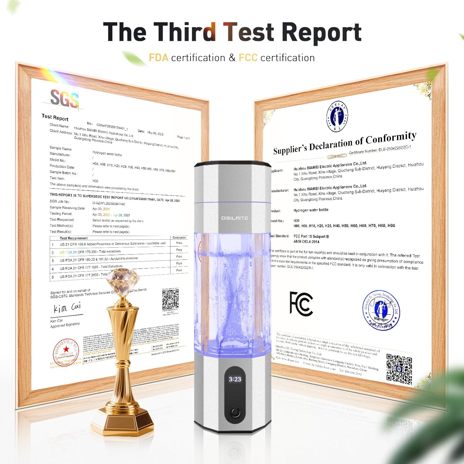 10000PPB+ Hydrogen Water Bottle SPE PEM Technology Hydrogen Water Generator with Seven Colorful Light-Best Hydrogen Water Technology (S-Gray)