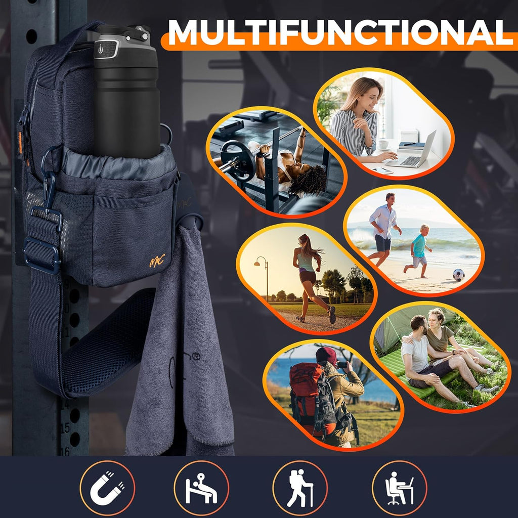 M2C® PREMIUM Magnetic Gym Bag – Holds Up to 12 lbs – Gym Pouch with Water Bottle, Cup & Wallet Pocket, Phone Storage, Key Clip, Adjustable Sling Strap – Ideal for Sports, Work & Travel