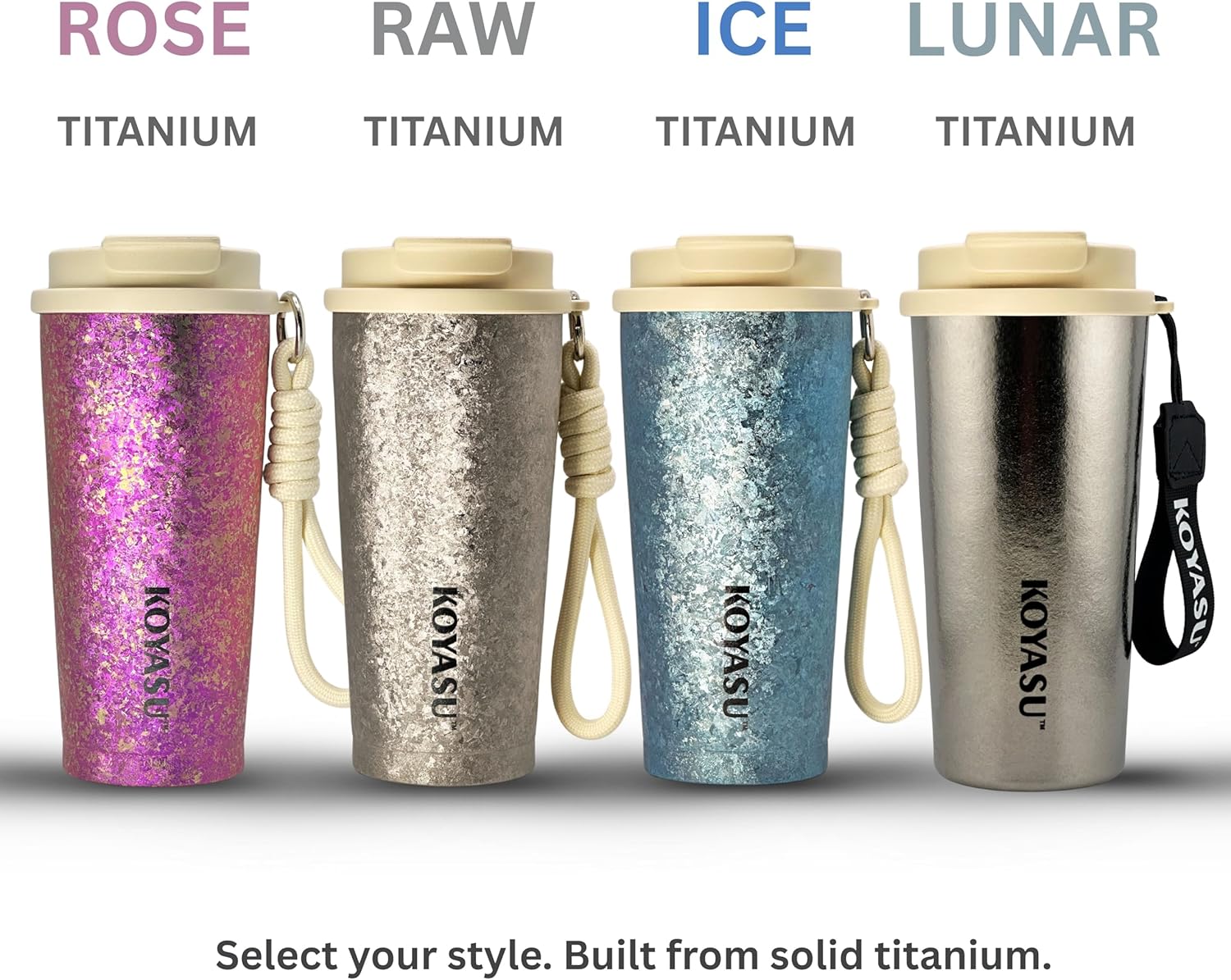 KOYASU 16oz Whole-Body Titanium Travel Mug – Double-Wall Insulated Cup, Leak-Proof Lid, Lightweight & Reusable, BPA-Free Tumbler, Wide Mouth, Durable, Hot 6H/Cold 24H, for Commute or Camping (Lunar)
