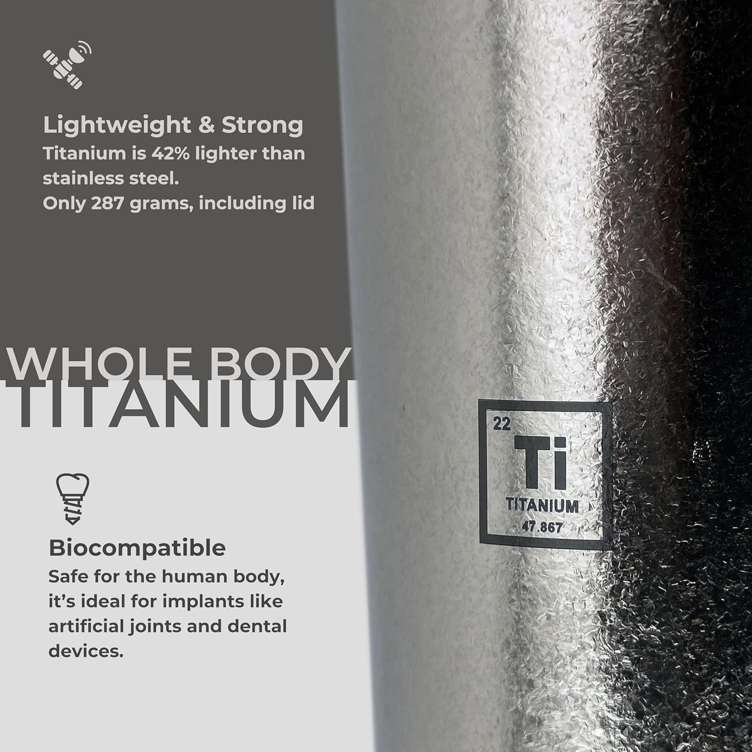 KOYASU 16oz Whole-Body Titanium Travel Mug – Double-Wall Insulated Cup, Leak-Proof Lid, Lightweight & Reusable, BPA-Free Tumbler, Wide Mouth, Durable, Hot 6H/Cold 24H, for Commute or Camping (Lunar)