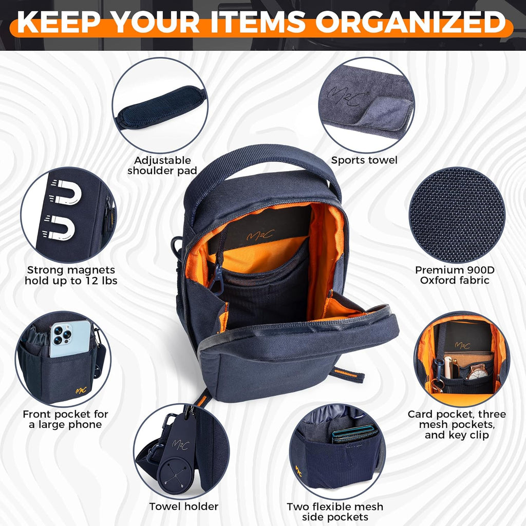 M2C® PREMIUM Magnetic Gym Bag – Holds Up to 12 lbs – Gym Pouch with Water Bottle, Cup & Wallet Pocket, Phone Storage, Key Clip, Adjustable Sling Strap – Ideal for Sports, Work & Travel
