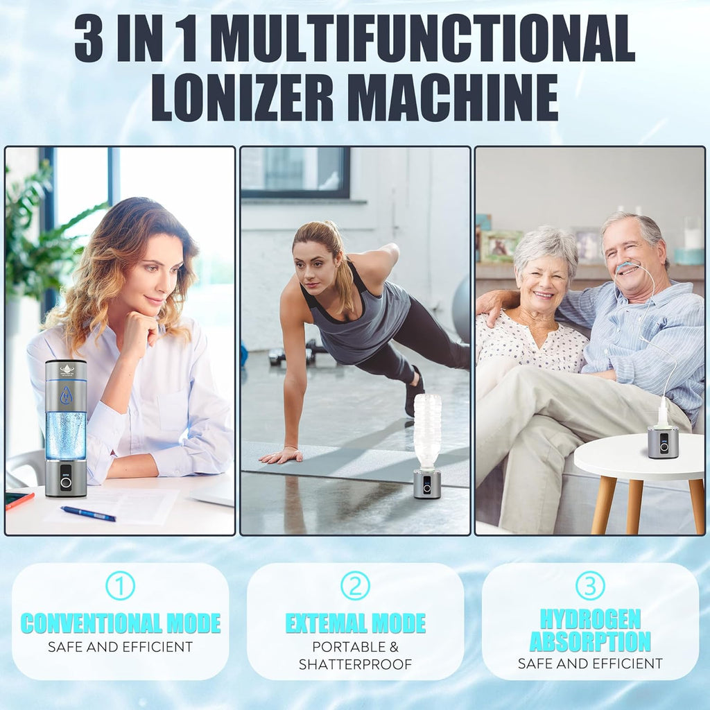 Hydrogen Water Bottle Generator Up to 8000PPB with SPE & PEM, 2 Modes Rechargeable Portable 3-in-1 Multifunctional Hydrogen Water Machine with LED, Perfect for Office, Home, Gym