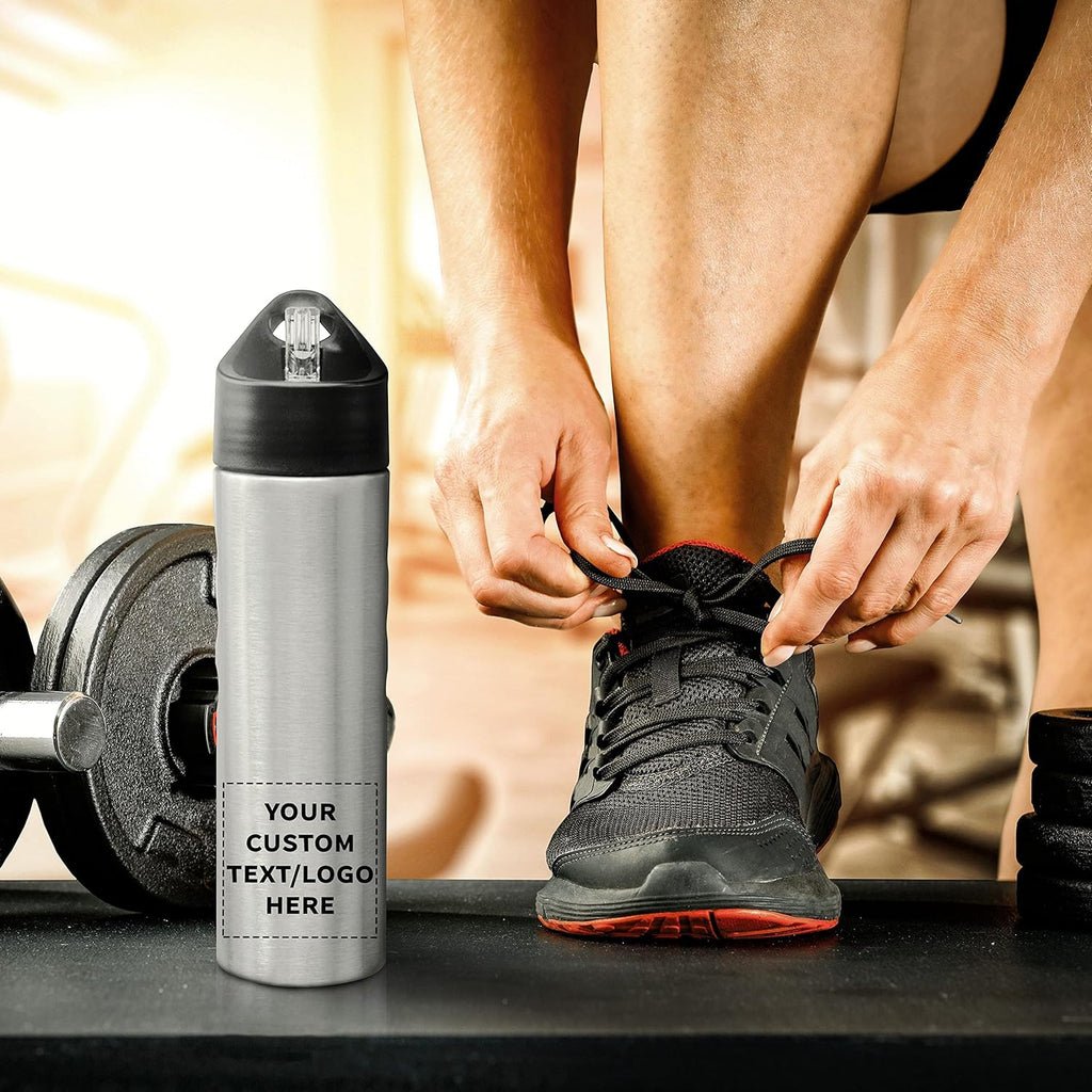 DISCOUNT PROMOS Custom Slim Stainless Steel Water Bottles 25 oz, 24 pack, Personalized Text, Logo, Reusable Gym Sports Bulk Pack, Silver