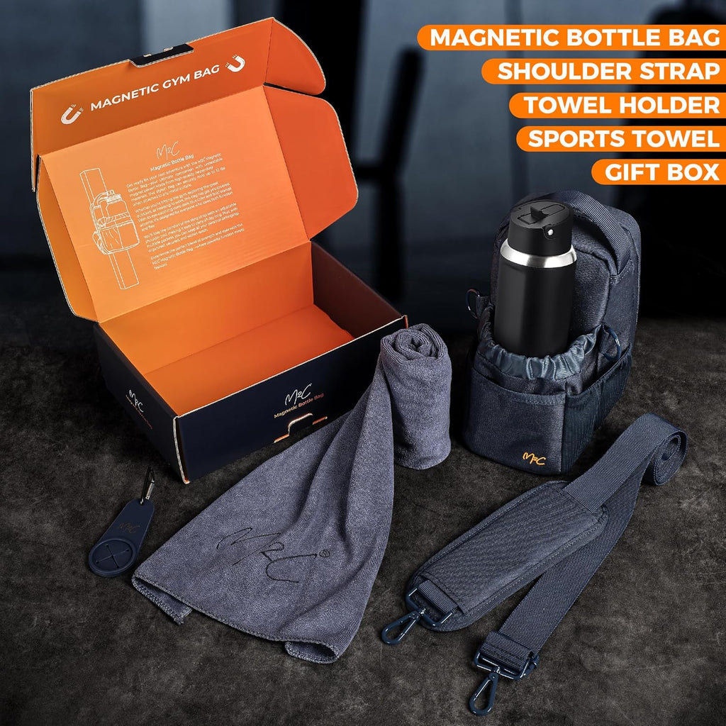 M2C® PREMIUM Magnetic Gym Bag – Holds Up to 12 lbs – Gym Pouch with Water Bottle, Cup & Wallet Pocket, Phone Storage, Key Clip, Adjustable Sling Strap – Ideal for Sports, Work & Travel